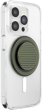 PopSockets Phone Grip for MagSafe with Kickstand, Magnetic Stand, Swappable Top, Secure Hold for iPhone MagSafe Cases, Phone & Tablet Grip - Triangle Knurl Olive