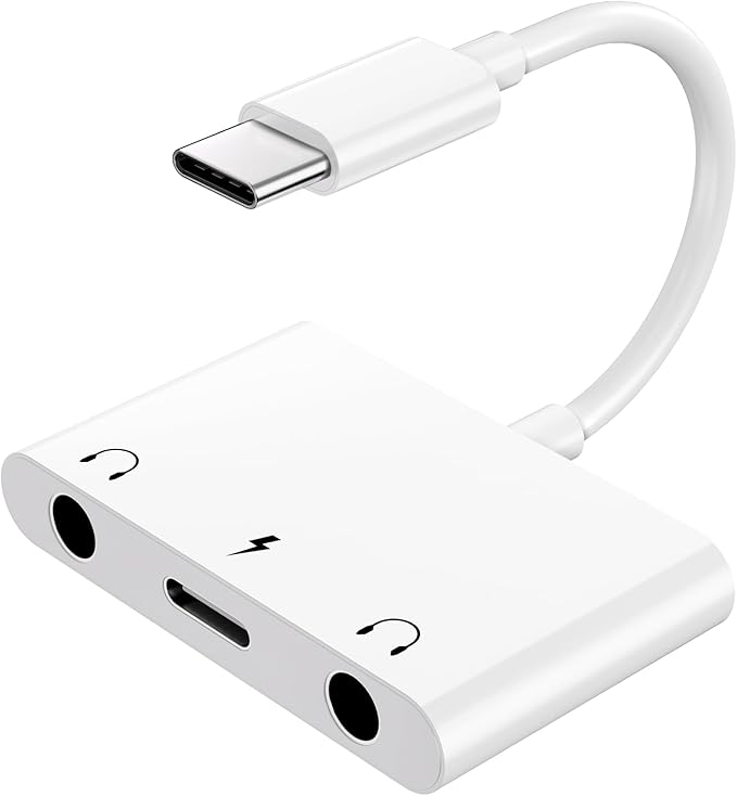 Headphone Adapter for iPad, Headphone Splitter for 2 Headphones,3 in 1 USB C to 3.5mm Jack Audio Adapter with 60W Fast Charging Compatible with S24/23 Ultra.