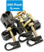 STEREN Coaxial Cable Clips - Cable Holder - Siding Clips for Hanging - Cord Holder for Desk - Cable Clamps - Cord Clip - Wire Organizer Clips - Tv Mount Screws (Black, 200 Count - Single Screw)