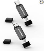 GIGASTONE 256GB Dual Flash Drive (2 Pack) Z40 USB 3.2 Gen 1, 2-in-1 Type-A & Type-C, 100MB/s Ultra Fast, Head Cap Design, Plug & Play for Smartphone/PC/Mac/TV/Car Audio, USB 2.0/3.0/3.1 Compatible