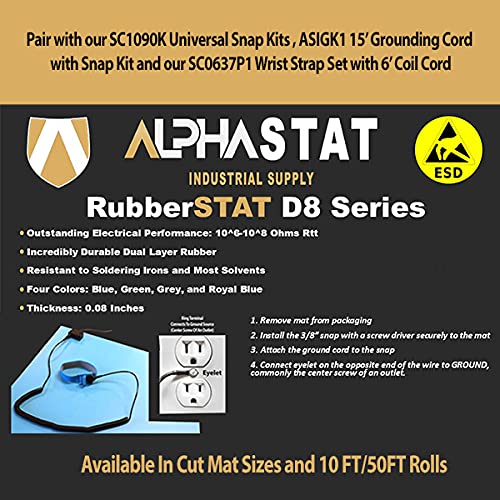 RubberStat Dual Layer ESD Compliant Workstation Rubber Table Mat Kit, Soldering, Cell Phone Repair, with Wrist Strap Set and Ground Cord - 24"x30" Royal Blue