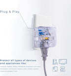 Clamper 3-Outlet Surge Protector 1800 Joules, 1875W, for TV, PC, Xbox, PS5, Refrigerators and Other Appliances (Compact Wall Surge Protector), iCLAMPER Power 3, 2-Pack Clear