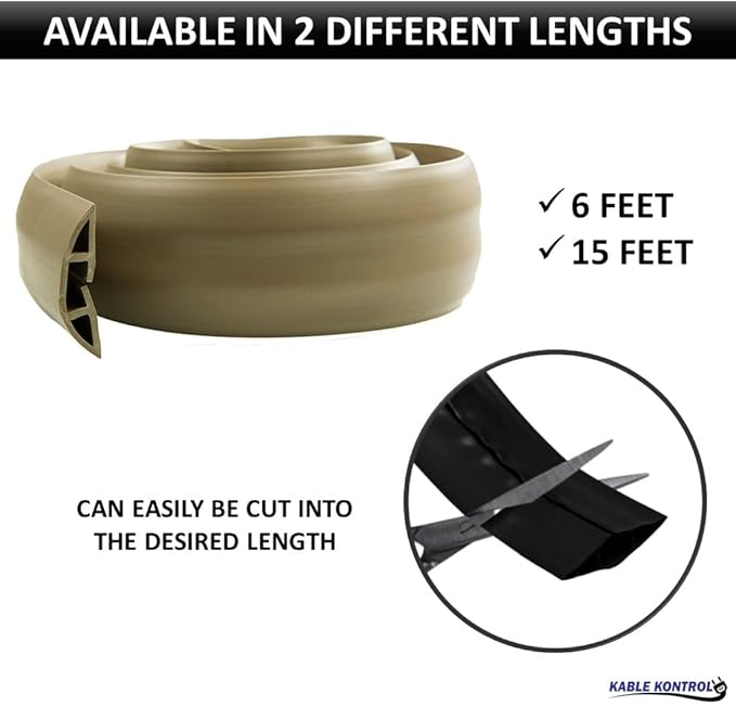Kable Kontrol Floor Cord Cover kit - 6 Feet Long Gray Plastic Cable Protector, Hides Cords and Conceals Wires, for Extension Cord Cable Management, Channel Size 0.75” W x 0.43” H