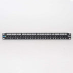 ICC CAT5e Feed-Through Patch Panel, 24 Port, 1U Rackmount, RJ45 Ethernet Patch Panel, No Punch Down, PoE++ and TAA Compliant, Black