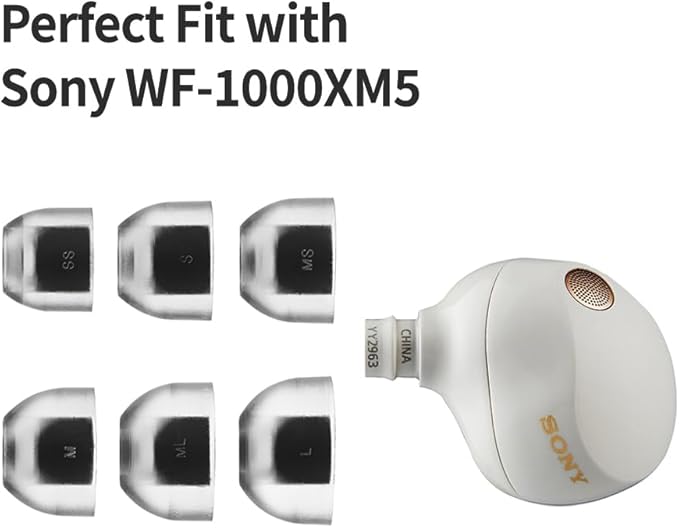 AZLA SednaEarfit Crystal Standard 2 - Earbud Tips for Wireless Headphones - Noise Canceling Earbuds Replacement Tips Eartips Compatible with Sony WF-1000XM5, Beats, Sennheiser, Jabra (3 Pair, M-ML-L)