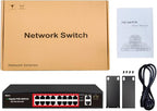 PoE Switch with 16 POE Ports +2 Gigabit Uplink,1 x 1.25G SFP,802.3af/at PoE+ 100Mbps, 240W Built-in Power, Extend to 250Meter,Unmanaged Metal Plug and Play