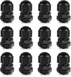 Cable Gland 12 Pack 1/4" NPT Waterproof Adjustable Connector Strain Relief Cord Connectors Joints Nylon with Gaskets…
