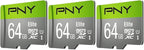 PNY 64GB Elite Class 10 U1 microSDXC Flash Memory Card - 100MB/s, Class 10, U1, Full HD, UHS-I, Micro SD (Pack of 3)