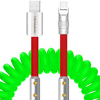 chubbycable Colorblock Chubby - Spring Braided Silicone Charge Cable Coiled USB C Cable Fast Charging Type C Charger Cord for Car, Green+Red, USB-A to Type-C, 2.29FT-3.6FT