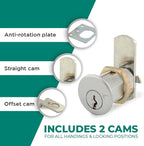 Olympus Lock DCN4 Rekeyable Cam Lock | 1-3/4" Cylinder 915 Key Lock, Keyed Alike | US26D Chrome Cabinet Lock | Grade 1 | Reversible for Doors & Drawers