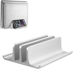 Vaydeer Aluminum Laptop Stand Double-Slot Adjustable Vertical Laptop Stand Newly Designed 2 Slot Desktop Holder for All MacBook/Chromebook/Surface/Dell/iPad Up to 17.3 Inches, Silver