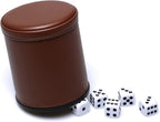 5 Pack PU Leather Dice Cups Felt Lining Quiet Shaker with 30 Dot Dice for Bar Party Yahtzee Farkle Dice Games