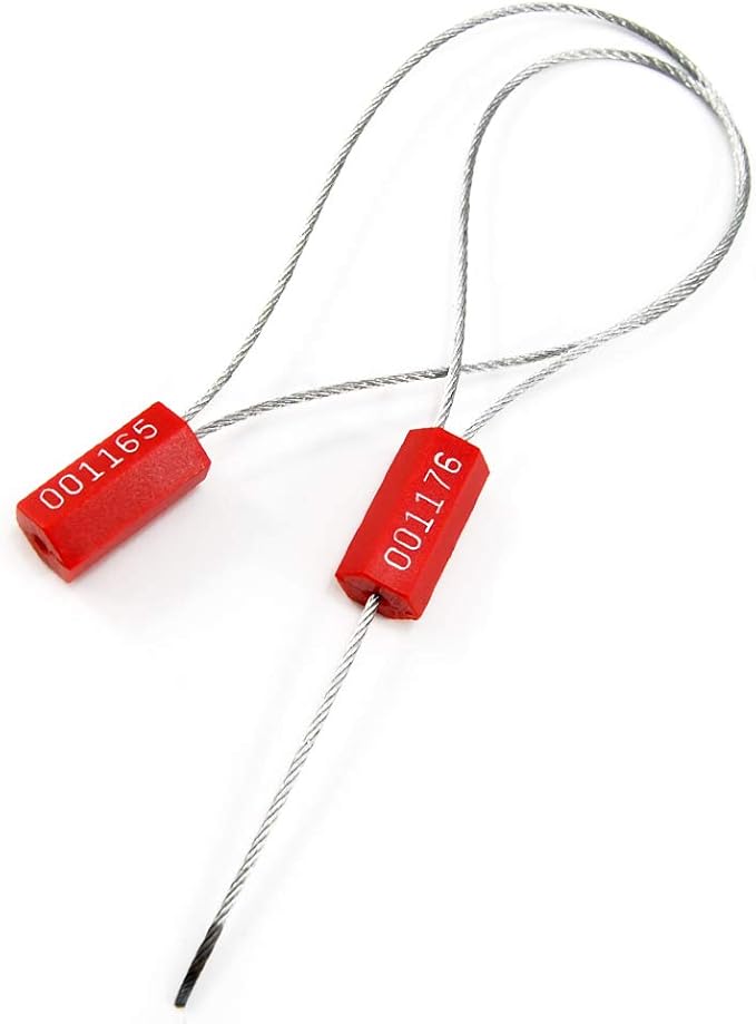 Pull-Tite Steel Security Cable Wire Seals Numbered Anti-Tamper Security Tags (Red, Pack of 50pcs)