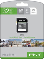 PNY 32GB Elite Class 10 U1 V10 SDHC Flash Memory Card - 100MB/s, Class 10, U1, V10, Full HD, UHS-I, Full Size SD (Pack of 1)