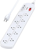 Long Power Strip, Multi Plug Outlet Extender Nikleb with 10 Outlets, Heavy Duty Extension Cord with 2 USB+1 Type C Ports, USB Plug Adapter Surge Protector for House, Garage, Patio, Basement