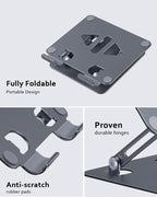 Adjustable Tablet Stand Holder for Desk, Desktop Tablet Holder, Foldable Aluminum Tablet Mount for iPad pro 12.9, iPad Air Mini, Samsung Galaxy Tabs Z Fold Kindle Fire,4-12 inch, Grey