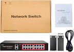 STEAMEMO 16 Port Gigabit PoE Switch, Smart Managed Gigabit Ethernet Switch, 16 PoE+ Ports@240W, Plug and Play, Vlan, Fanless, Desktop or Rackmount, Overload Protection w/ Port