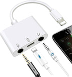 Microphone & 3.5mm Headphone Adapter for iPhone Microphone Adapter for Live-Streaming with Charging Port Lighting to Audio & MIC Adapter Compatible with iPhone/iPad