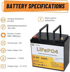 12V Lithium Battery-50Ah Lithium Phosphate Iron LiFePO4 Deep Cycle Battery,50A BMS,4000+ Cycles,Perfect for RV,Trolling Motor,Home Storage,Solar Power System and Outdoor Camping