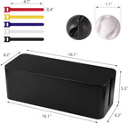 Cable Management Box - Large Cable Organizer Box to Hide Wires & Power Strips, TV & Desk Computer Wires, Cord Organizer Box for Home & Office, Black