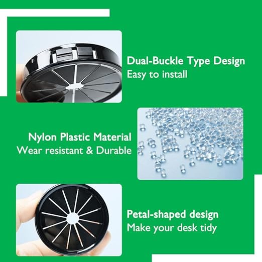 60PCS Cable Grommets, 5/8"(16mm) Desk Hole Cover Petal Shaped Buckle Type Nylon Snap Bushing Grommet, Wire Hole Cover Insert for Cables and Cords Management and Protection of Cabinet, Black