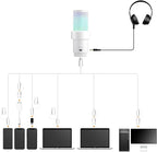COMICA Wireless USB Microphone for Computer and Smartphone,48kHz/24bit RGB Cardioid Condenser Gaming Mic for Podcasting,Streaming,Recording,Music Creation,with Boom Arm Stand-White (EJoy Uni Pro A)