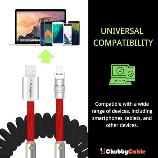 chubbycable Colorblock Chubby - Spring Braided Silicone Charge Cable Coiled USB C Cable Fast Charging Type C Charger Cord for Car, Purple+Pink, Type-C to Type-C, 2.29FT-3.6FT
