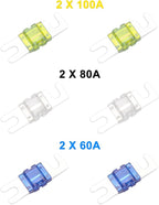 Recoil MFH12 2 Way Mini-ANL Fused Distribution Block, 1 X 0/2/4 Gauge in / 2 X 4/8 Gauge Out Fused Distribution Block with 60A, 80A, 100A Fuses, Solid Brass for Maximum Power Transfer