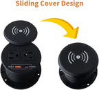 ZESHAN Desk Power Grommet Desktop Power Outlet Sofa Table Outlet with Wireless Charger, USB A, USB C Fast Charging Ports and 2 US Plugs 1.8M Power Cord for Conference Table Desk Furniture, Black