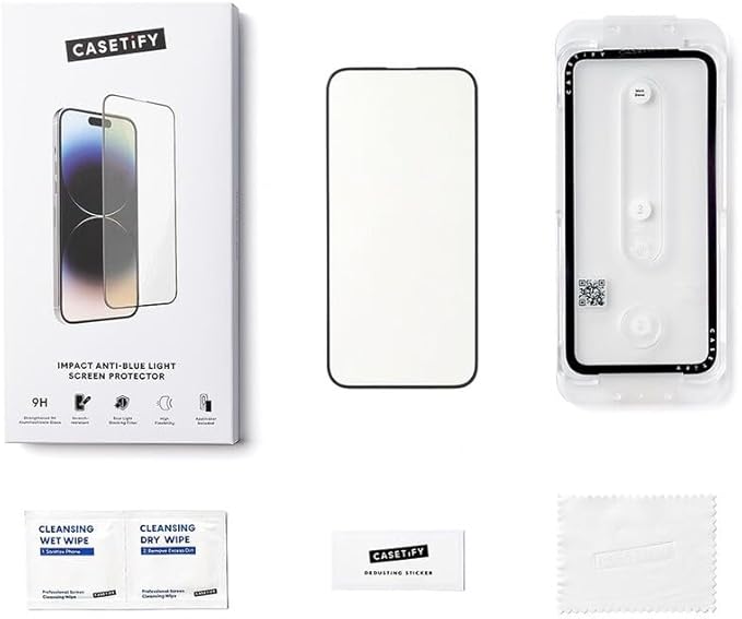 CASETiFY Impact Anti-Blue Light Screen Protector [Strengthened 9H aluminosilicate glass, applicator included] for iPhone 15 Pro