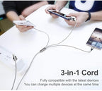 Multi USB Charging Cable 3A, 3 in 1 Fast Charger Cord Connector with Dual Phone/Type C/Micro USB Port Adapter, Compatible with Tablets Phone 12 11 Pro 8 7 6 Samsung Galaxy (4FT/2Pack Charging Only)
