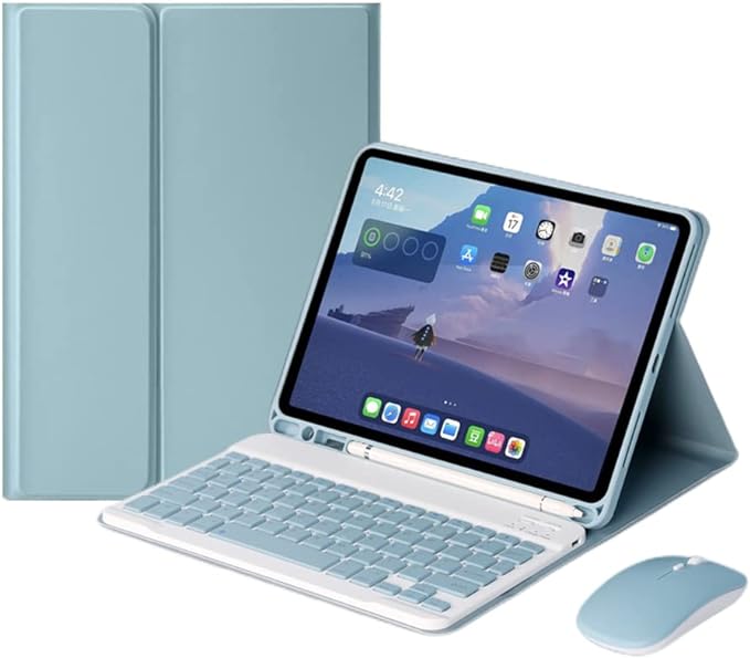 AnMengXinLing Keyboard Case for iPad mini 5 with Mouse, Detachable Wireless Bluetooth Keyboard Pencil Holder Slim Leather Smart Cover for iPad mini 5th Gen 2019,Blue