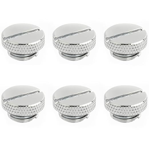 Dracaena.io 6 Pack G1/4" Thread, Thin Water Stop Plug Fitting with Coin Slot for Computer Water Cooling System, Durable Brass/Copper Material, Silver
