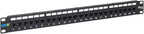 ICC CAT5e Feed-Through Patch Panel, 24 Port, 1U Rackmount, RJ45 Ethernet Patch Panel, No Punch Down, PoE++ and TAA Compliant, Black