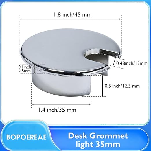 Desk Grommet 1-3/8" (35 mm), Desk Cord Hole Cover, Cable Grommet Metal Zinc Alloy Materilal, Desk Hole Grommet for Office and Home Table Cable, Detachable Cable Cord Organizer (Bright Silver 1 Pcs)