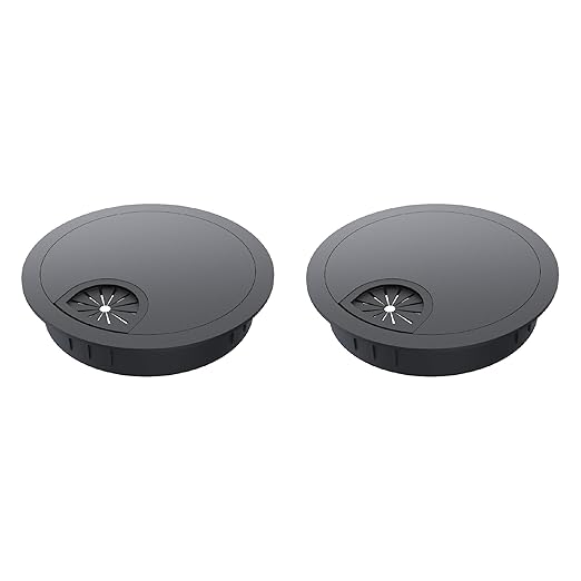 2 Pack Desk Grommet 3-1/8 Inch 80mm, Zinc Alloy Computer Desk Wire Hole Cover, Office Desktop Cord Cable Hole Metal Ring, Black