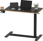 SANODESK Medical Adjustable Overbed Bedside Table with Hidden Casters, Pneumatic Mobile Laptop Computer Standing Desk Cart with Tray, Hospital and Home Use(31.5" W x 17.7" D, Black)