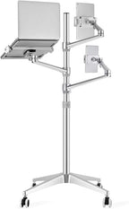 Triple arm Height Adjustable Stand Mount with Rolling Wheel for Laptop(11-17 inch) and Compatible with ipad iPad pro 12.9 inch/Tablet/Ereader