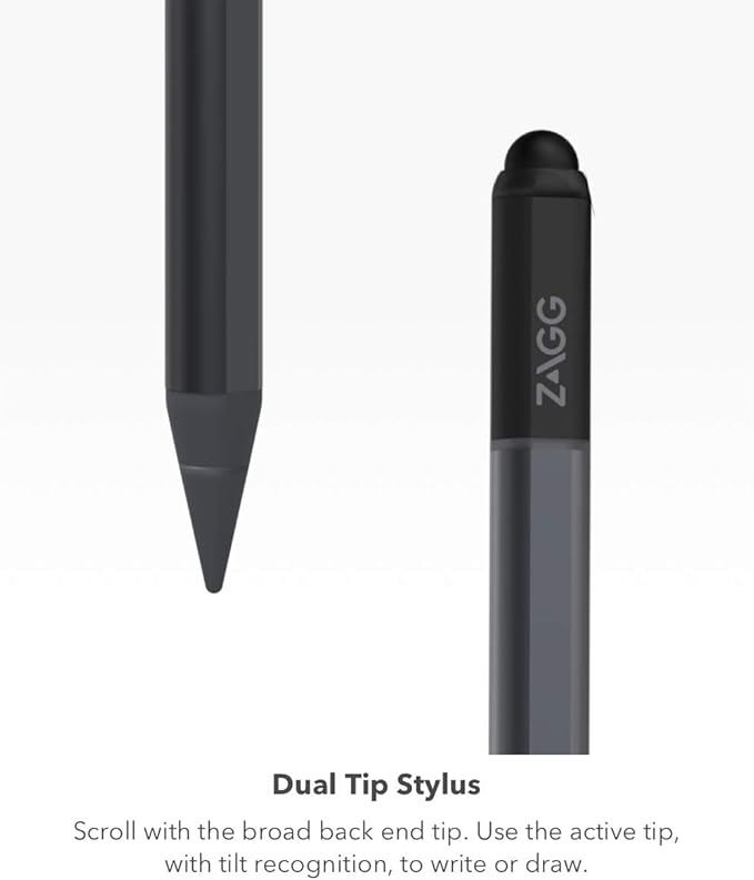 ZAGG Pro Stylus with Active & Capacitive Tips, Palm Rejection, Tilt Recognition, Instant Bluetooth Pairing, Compatible with iPad Pro 11/12.9 (3,4, & 5 Gen)/Air 10.9/iPad 10.2/9.7/Mini 5