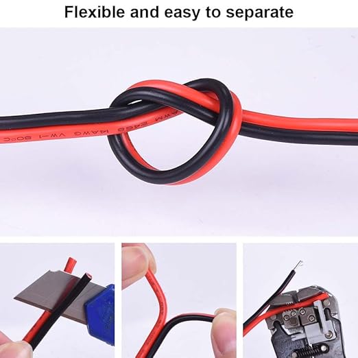 10 Gauge Wire 20FT Tinned Copper Wire-2 Conductor Parallel Wire Insulated Stranded Wire for Solar Panel Car Audio Automotive, Low Voltage Electrical Wire for LED Lighting (10AWG 20FT)