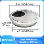 Desk Grommet 2-3/8" (60 mm), Desk Cord Hole Cover, Cable Grommet Metal Zinc Alloy Materilal, Desk Hole Grommet for Office and Home Table Cable, Detachable Cable Cord Organizer (Brushed Silver 1 Pcs)