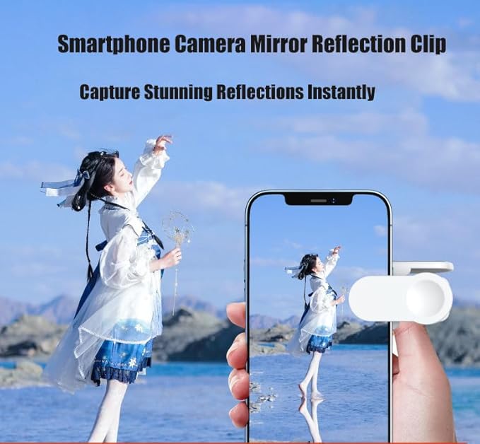 Mirror Effect Lens - Capture Stunning Reflections Instantly,Camera Mirror Reflection Clip for Back Camera Recording, Adjustable Hd Glass Phone Shooting Reflection Mirror (2pcs Black)