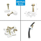 STEREN Coaxial Cable Clips - Cable Holder - Wire Clips - Siding Clips for Hanging - Cord Holder for Desk - Cable Clamps (White, 200 Count - Single Screw)