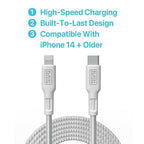 BLACK+DECKER USB C to Lightning Cable - Fast Compatible iPhone Lightning Cable - Durable Braided Type C iPhone Charger Cord - for Travel and Daily Use - Multiple Colors and Lengths - 9ft
