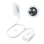 TROND 360° Rotating Flat Plug Extension Cord Surge Protector 3ft, Small Power Strip with 900 Joules, Three Side Grounded Outlets, 13A, 16 Gauge Wire, for Indoor Home Office Dorm Room Travel, White
