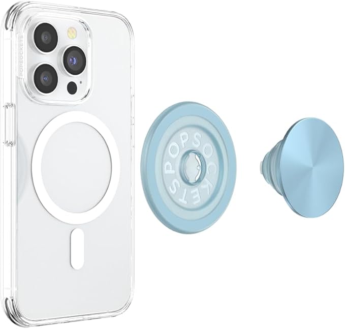 PopSockets Phone Grip for MagSafe with Kickstand, Magnetic Stand, Swappable Top, Secure Hold for iPhone MagSafe Cases, Phone & Tablet Grip -Light Blue