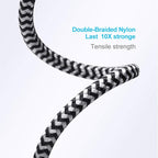 10 FT iPhone Charger Cable 3Pack [Apple MFi Certified] Long Durable Nylon Braided USB Lightning Fast Charging Cord Compatible with iPhone 14/13/12/11/X/XS/XR/SE/8/7/6/5/iPad Pro/Mini/Air(Black)