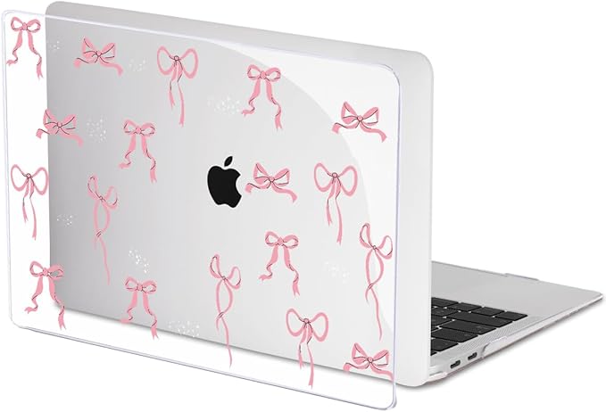 Compatible with 2021 2020 2019 2018 MacBook Air 13 inch Case M1 A2337 A2179 A1932 with Touch ID, Crystal Clear Pattern Plastic Hard Shell Case for MacBook Air 13 M1 2021, Pink Bowknot