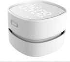 ODISTAR Counter Vacuum Cleaner,Mini Table dust Sweeper Energy with Digital Timer,Endurance up to 400 mins,360º Rotatable for Cleaning Rubber shavings,Crumbs Keyboard of Gifts for Kids(White)