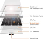 DOKIO 150W 18V Monocrystalline Solar Panel for 12V Systems, MC4 Connector, Aluminum Frame, Pre-Drilled Mounts for RV, Boat, Roof, Off-Grid Power